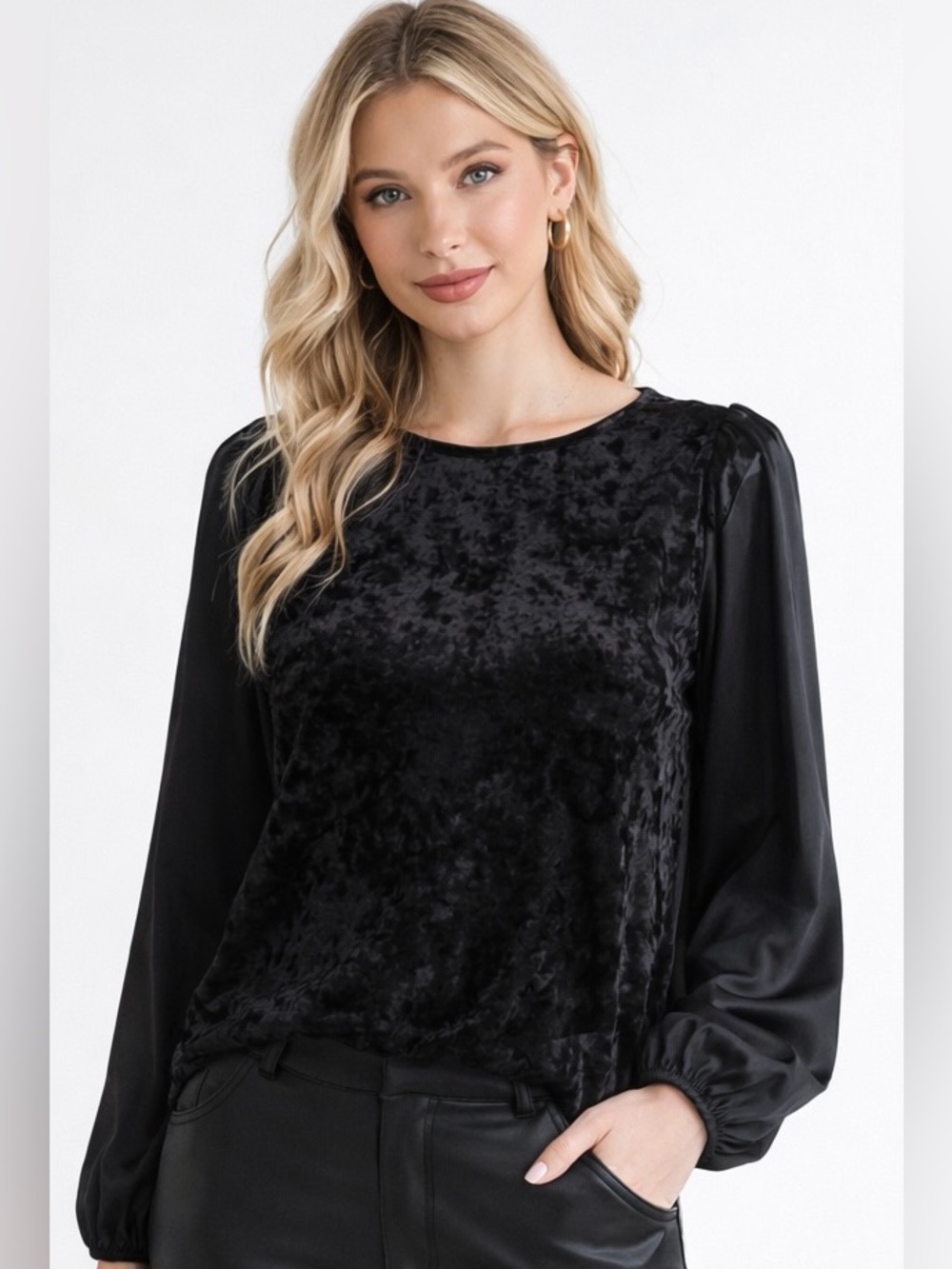 Jodifl Black‎ Velvet Sheer Sleeve Blouse Whimsigoth Gothic Top